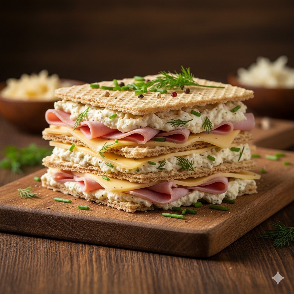 Kanapka waflowa z serem i szynką