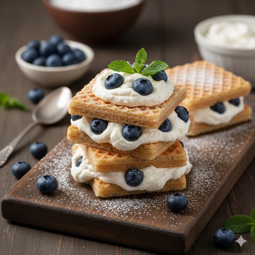 Wafle z mascarpone i borówkami