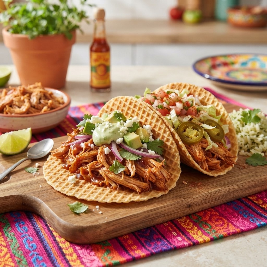 Waflowe taco z szarpanym kurczakiem
