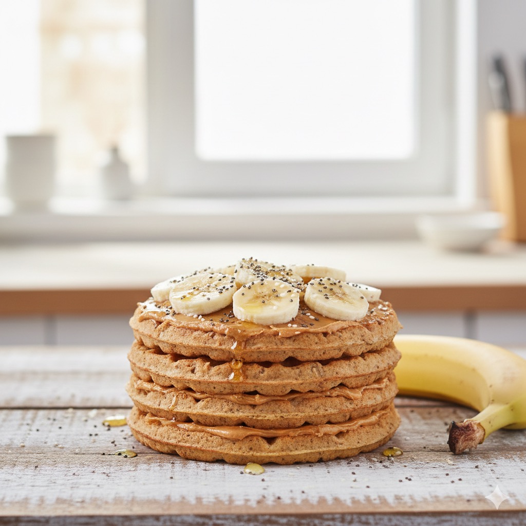 Wafle z masłem orzechowym i bananem